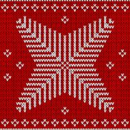 Red knitted background with snowflakes Vector illustration