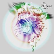 Flowers drawn in pencil and watercolor on gray paper