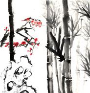 bamboo and plum bloom stone with bird N29
