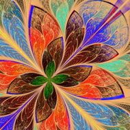 Beautiful multicolor fractal flower in stained glass style N4
