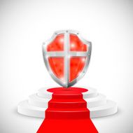 Red Glossy Shield On Pedestal