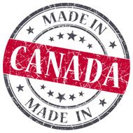 made in Canada red grunge round stamp