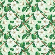 Vintage seamless pattern with watercolor apple flowers
