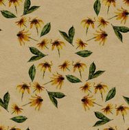 yellow rudbeckia rhomb seamless pattern on rough brown paper