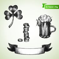 St Patrick's Day set with hand drawn sketch clover beer N2