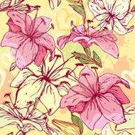 Floral Seamless Pattern with hand drawn flowers - tiger lilly N2