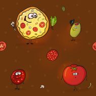 Seamless pattern with cartoon pizza and tomato N2