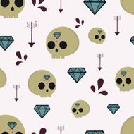 Seamless vector pattern with skulls arrows and diamonds N2