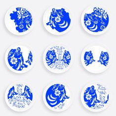 set of blue pattern plate for design