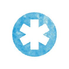 Emergency ambulance vector symbol with pixel print halftone dot N2