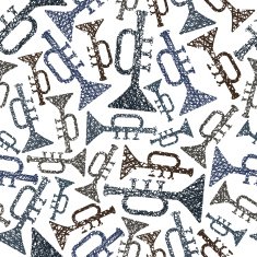 Musical theme seamless background with trumpets pattern N2