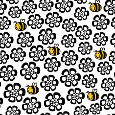 Seamless floral pattern with cartoon bee N2