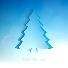 Paper Christmas Tree on blurred and bright blue background