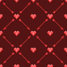 Vector seamless pattern with polygonal hearts and arrows