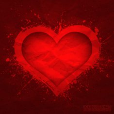 Creased old vector paper with cut red heart background