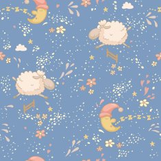 Seamless bedtime pattern with a cute sheep and sleepy moon N4