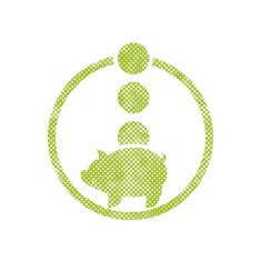 Piggy bank money vector icon with pixel print halftone dots
