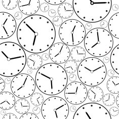 Seamless black-and-white clock pattern for background Vector