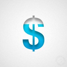 Dollar Symbol - $ Blue on Watercolor Paper