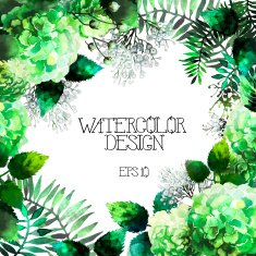 Green watercolor hydrangea design N2