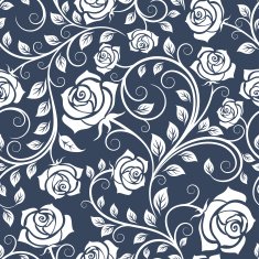 White and blue seamless pattern with roses