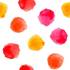Hand drawn watercolor red and yellow polka dot seamless pattern