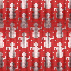 Red and white knitted snowmen background