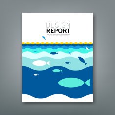 Cover Annual report concept fish on blue sea background N2