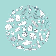 Sport and fitness doodle round pattern set N2