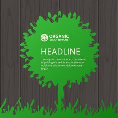 Green tree silhouette on black wooden texture background Vector illustration