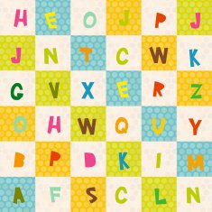 alphabet seamless pattern Polka dot background green blue orange