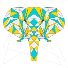Abstract blue yellow and grey blended polygonal triangle geometric elephant N2