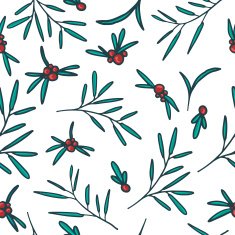 Seamless pattern with red berries twigs and leaves N2