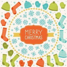 Christmas greeting card with hats socks and mitterns