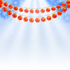 Winter blue background and garland of Chinese lanterns Vector i