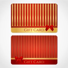 Red and gold gift card (discount) with stripy pattern bow