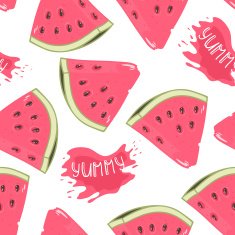 Slices of watermelon seamless pattern with juice drop N2
