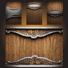 Vector metal on wood background set N21