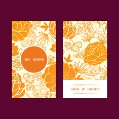 Vector golden art flowers vertical round frame pattern business cards N3