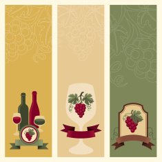Vertical banners with grapes and wine