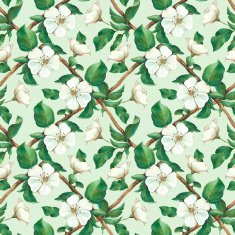 Vintage seamless pattern with watercolor apple flowers