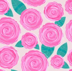 Seamless background - pink roses and leaves on beige back N2