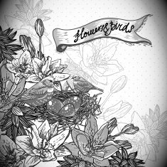 Vintage monochrome floral background with birds