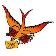 Hand drawn bird with a letter