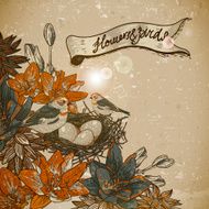 Vintage floral background with birds N4