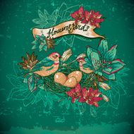 Vintage floral background with birds N5