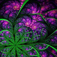 Beautiful fractal flower in green and vinous Computer generated