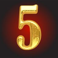 Vector golden letter 5 on red