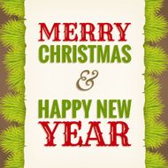 Christmas greeting on old paper with fir in background