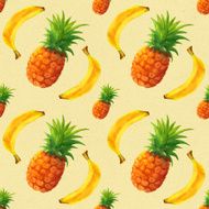 Watercolor seamless pattern with pineapples and bananas N3